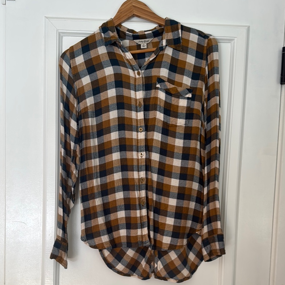 Lucky Brand Brown and White Button Down Shirt